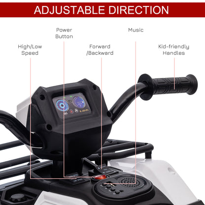 HOMCOM 12V Quad dla dzieci z funkcjami jazdy do przodu i do tyłu, jeździk ATV z muzyką, diodami LED, reflektorami, dla dzieci w wieku 3-5 lat - biały