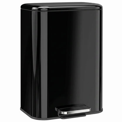 HOMCOM 50 L Kitchen Pedal Bin, Metal Rubbish Bin with Removable Inner Bucket, Soft-Close & Stay-Open Lid, High Gloss Black