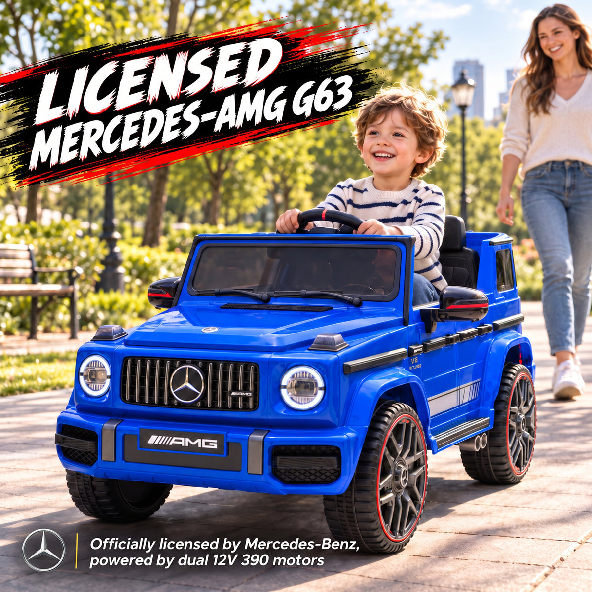 AIYAPLAY Licensed Mercedes-AMG G63 12V Kids Ride on Car with Remote Dual Motors Rear Suspension Slow Start for 3-6 Years, Blue