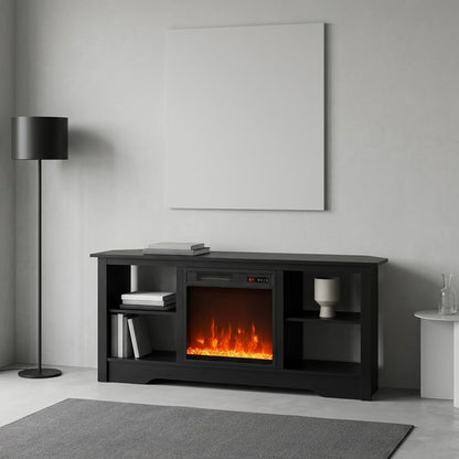 TV Stand and Electric Fireplace Set with Adjustable Flame Effects-Black