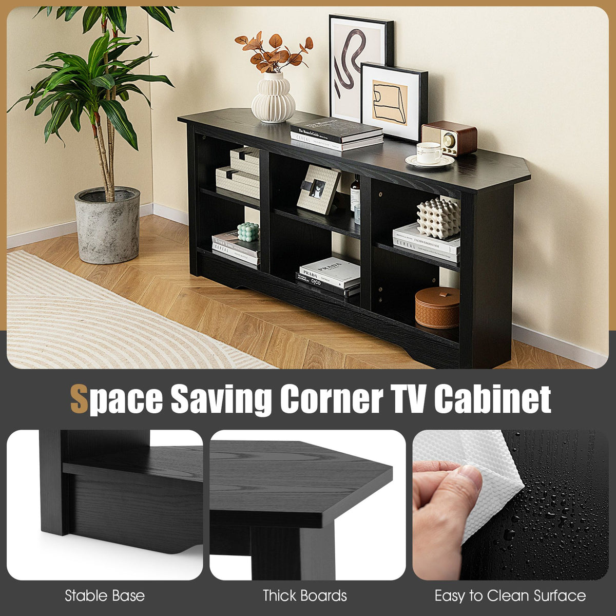 TV Stand and Electric Fireplace Set with Adjustable Flame Effects-Black