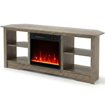 TV Stand and Electric Fireplace Set with Adjustable Flame Effects-Grey
