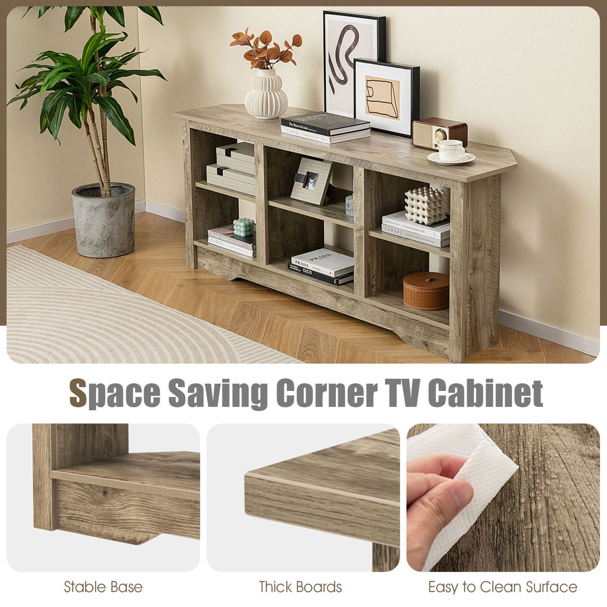 TV Stand and Electric Fireplace Set with Adjustable Flame Effects-Grey