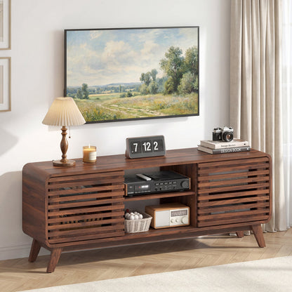 TV Stand for 65" TVs Mid Century Modern Entertainment Center-Walnut