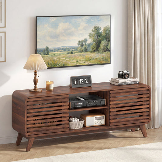 TV Stand for 65" TVs Mid Century Modern Entertainment Center-Walnut