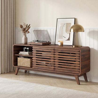 TV Stand for 65" TVs Mid Century Modern Entertainment Center-Walnut
