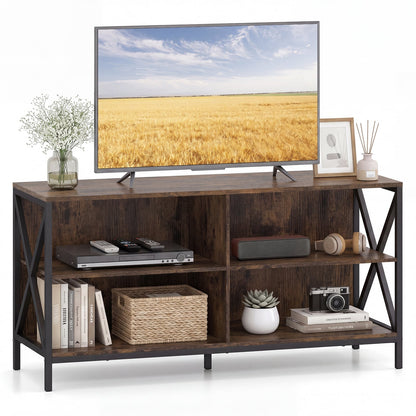 TV Stand for TVs up to 55" with 4 Open Shelves & Raised Metal Legs for Living Room-Rustic Brown