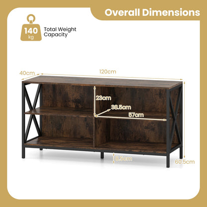 TV Stand for TVs up to 55" with 4 Open Shelves & Raised Metal Legs for Living Room-Rustic Brown