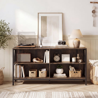 TV Stand for TVs up to 55" with 4 Open Shelves & Raised Metal Legs for Living Room-Rustic Brown