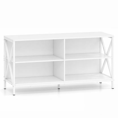 TV Stand for TVs up to 55" with 4 Open Shelves & Raised Metal Legs for Living Room-White