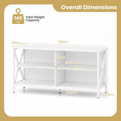 TV Stand for TVs up to 55" with 4 Open Shelves & Raised Metal Legs for Living Room-White