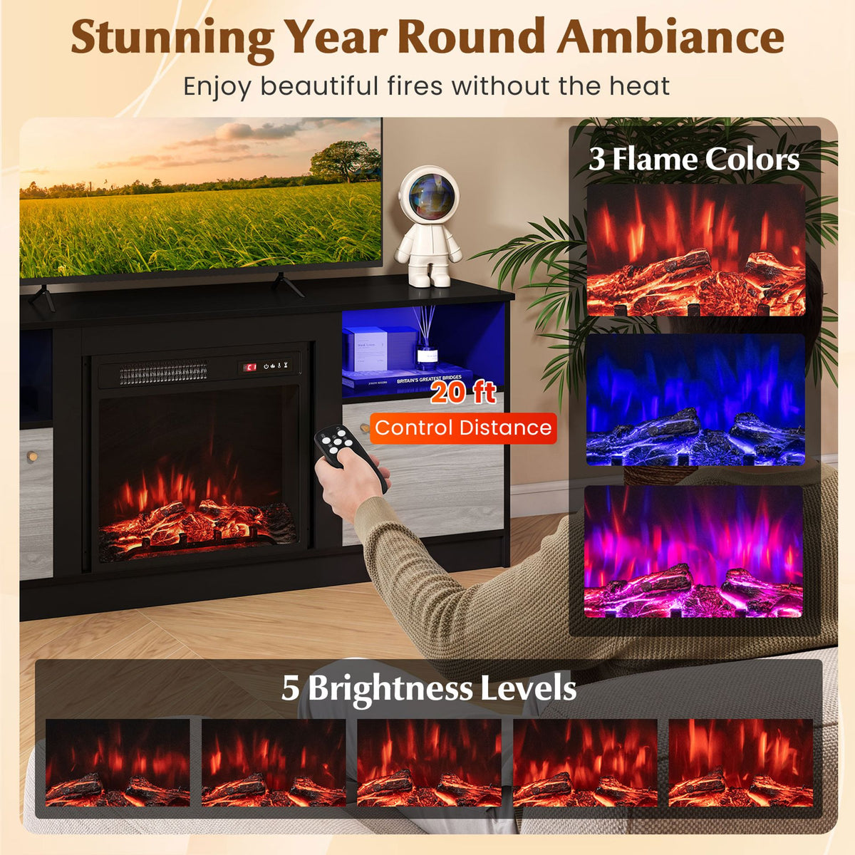 TV Stand with Electric Fireplace Combo for Living Room