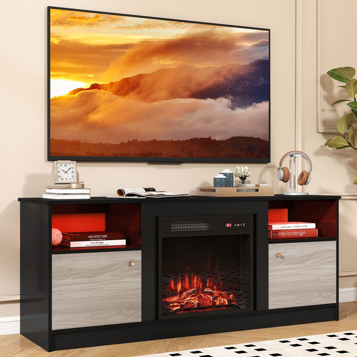 TV Stand with Electric Fireplace Combo for Living Room