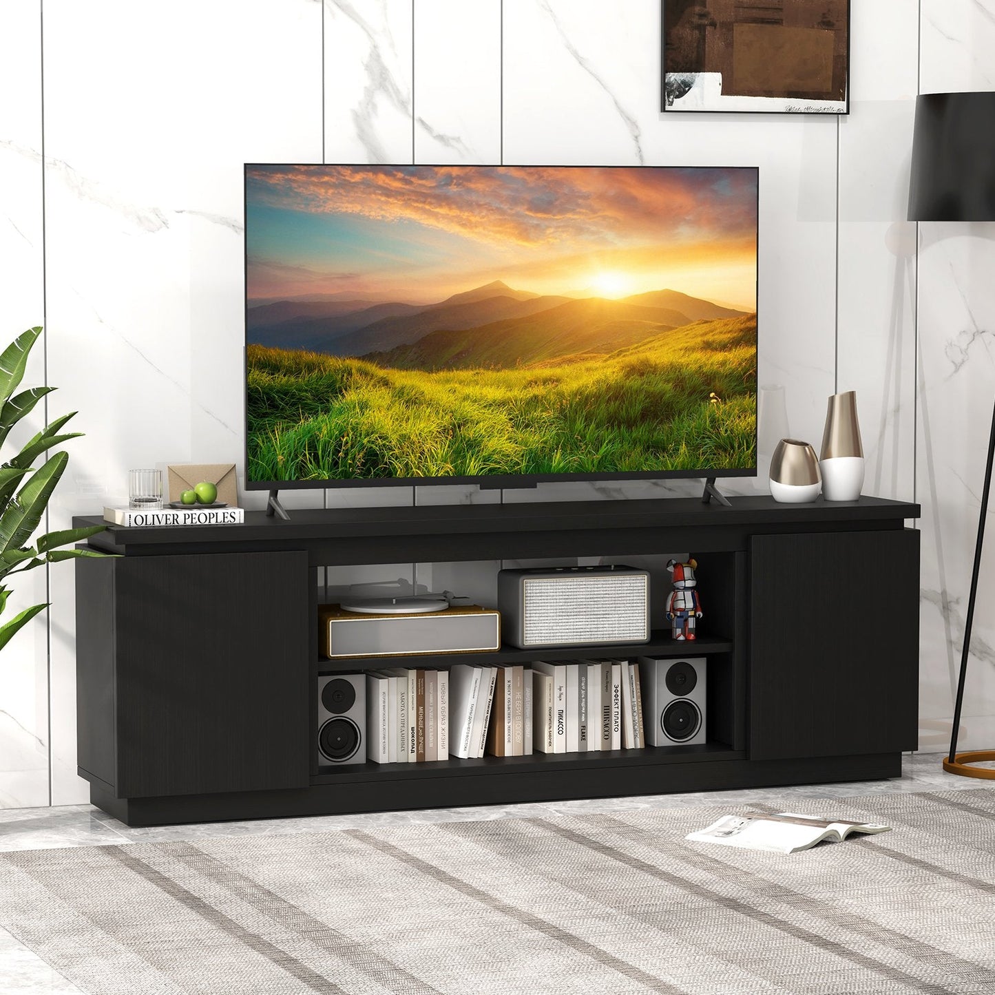 TV Cabinet for TVs up to 80 Inch Media Console Table with 3 Adjustable Shelves-Black
