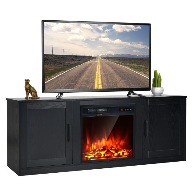 58 Inch TV Stand with 1500W Faux Fireplace for TVs up to 65 Inch-Black