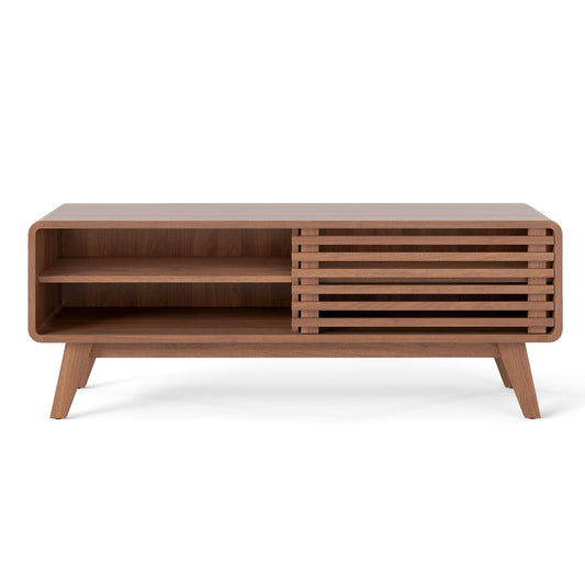 TV Stand for TVs up to 55 Inches Entertainment Center with Sliding Door-Walnut