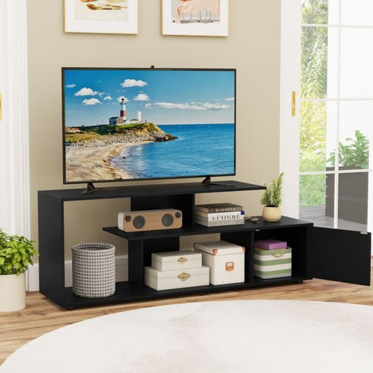 TV stand for TVs up to 55 inches with shelves &amp; cabinet TV cabinet lowboard black