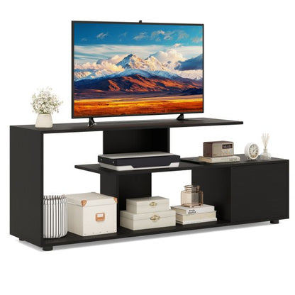 TV stand for TVs up to 55 inches with shelves &amp; cabinet TV cabinet lowboard black