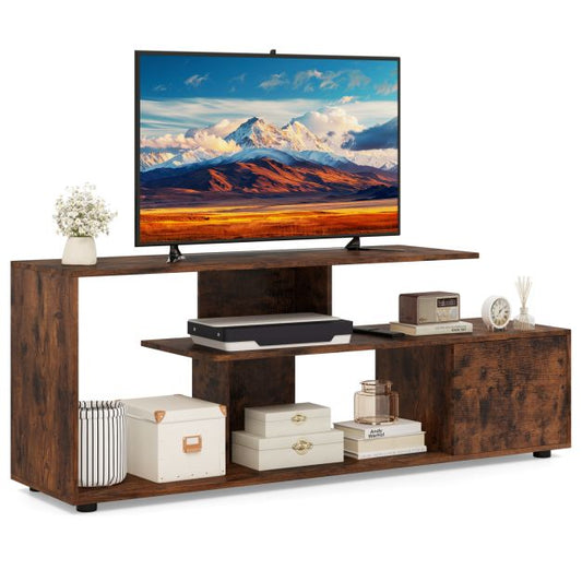 TV stand for TVs up to 55 inches with shelves &amp; cabinet TV cabinet lowboard brown