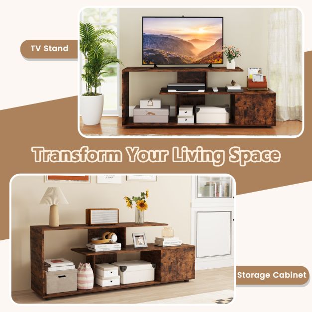 TV stand for TVs up to 55 inches with shelves &amp; cabinet TV cabinet lowboard brown