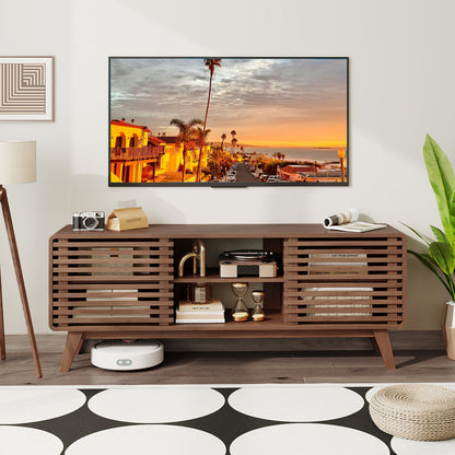 TV Stand for TVs up to 65 Inches Entertainment Center with Sliding Doors-Walnut