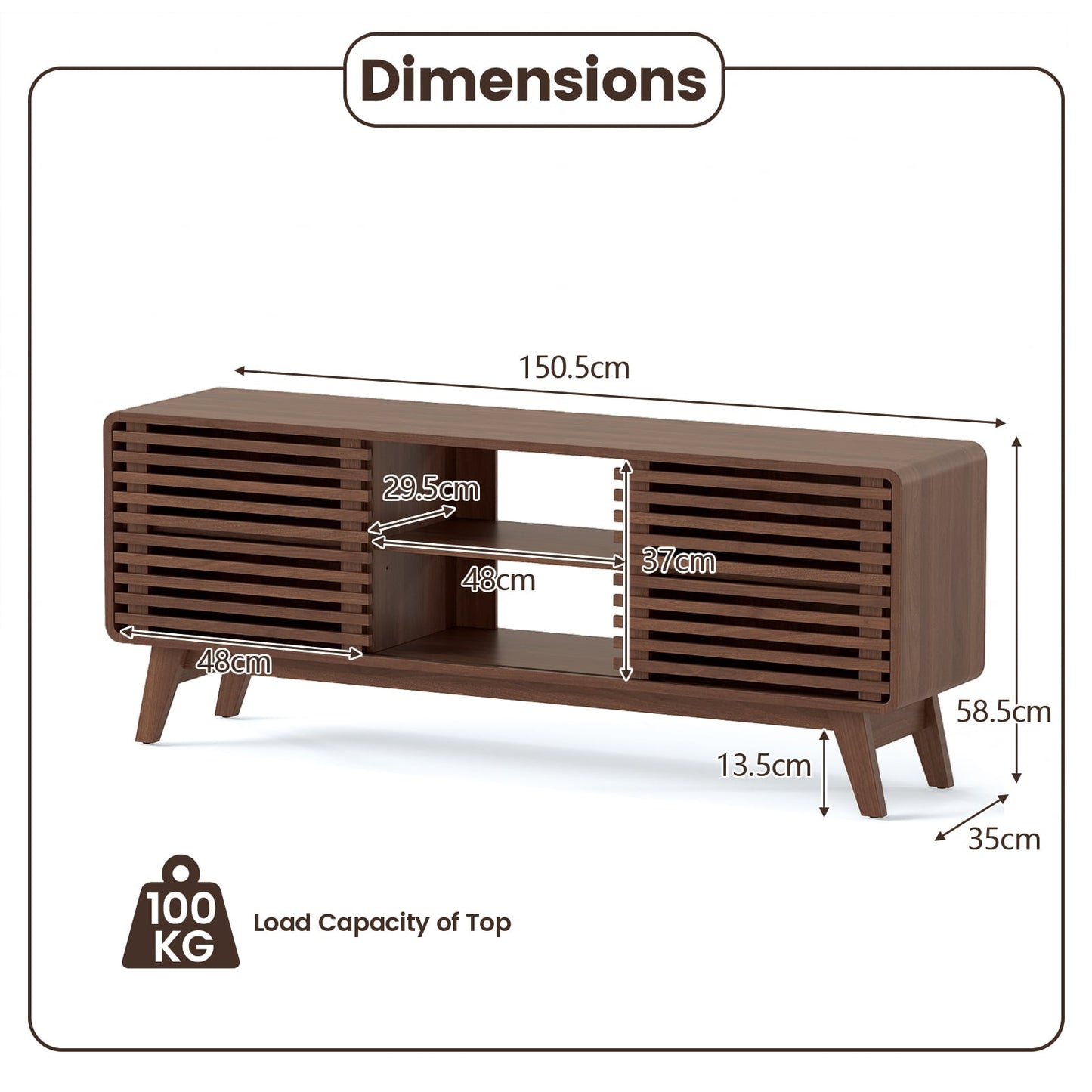 TV Stand for TVs up to 65 Inches Entertainment Center with Sliding Doors-Walnut