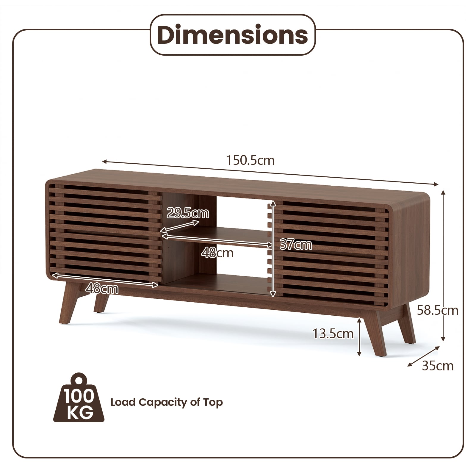 TV Stand for TVs up to 65 Inches Entertainment Center with Sliding Doors-Walnut
