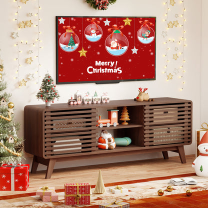 TV Stand for TVs up to 65 Inches Entertainment Center with Sliding Doors-Walnut