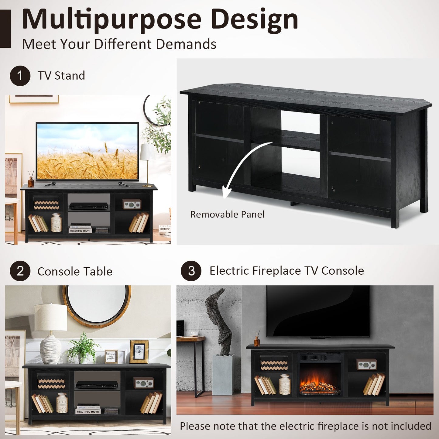 TV Stand for TVs up to 65 Inches with 6 Open Shelves-Black