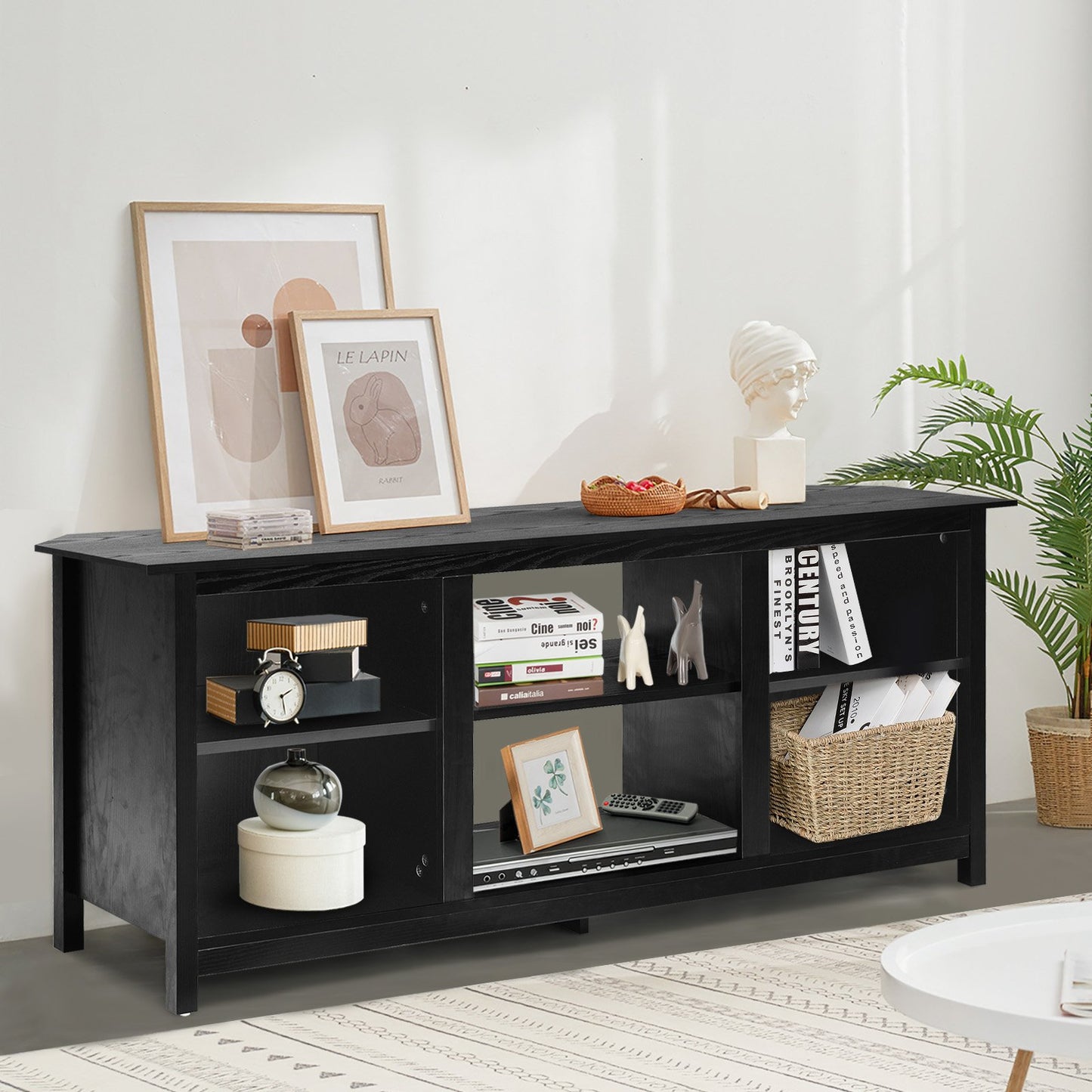 TV Stand for TVs up to 65 Inches with 6 Open Shelves-Black