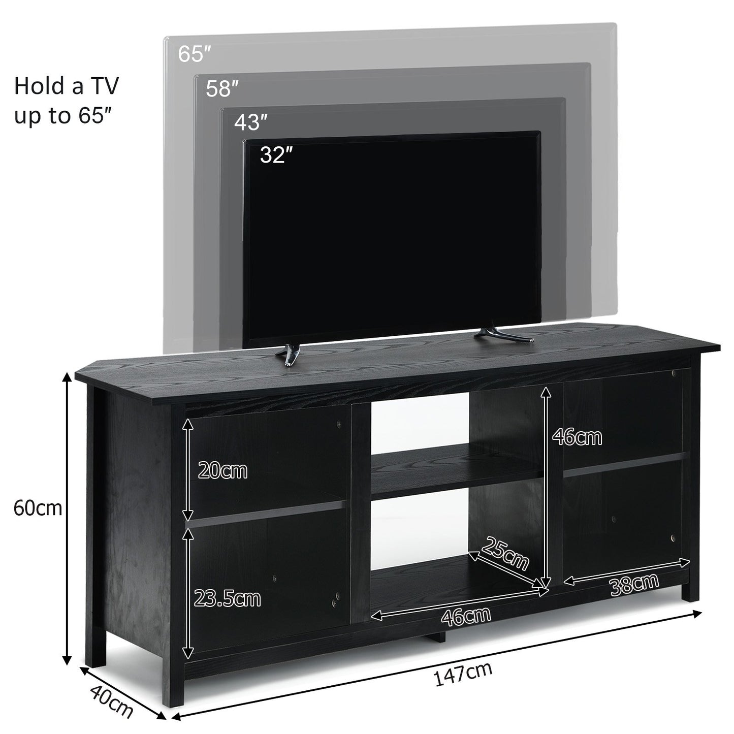 TV Stand for TVs up to 65 Inches with 6 Open Shelves-Black