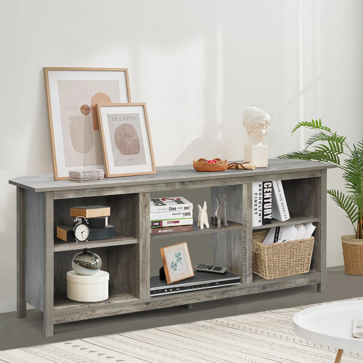 TV Stand for TVs up to 65 Inches with 6 Open Shelves-Grey