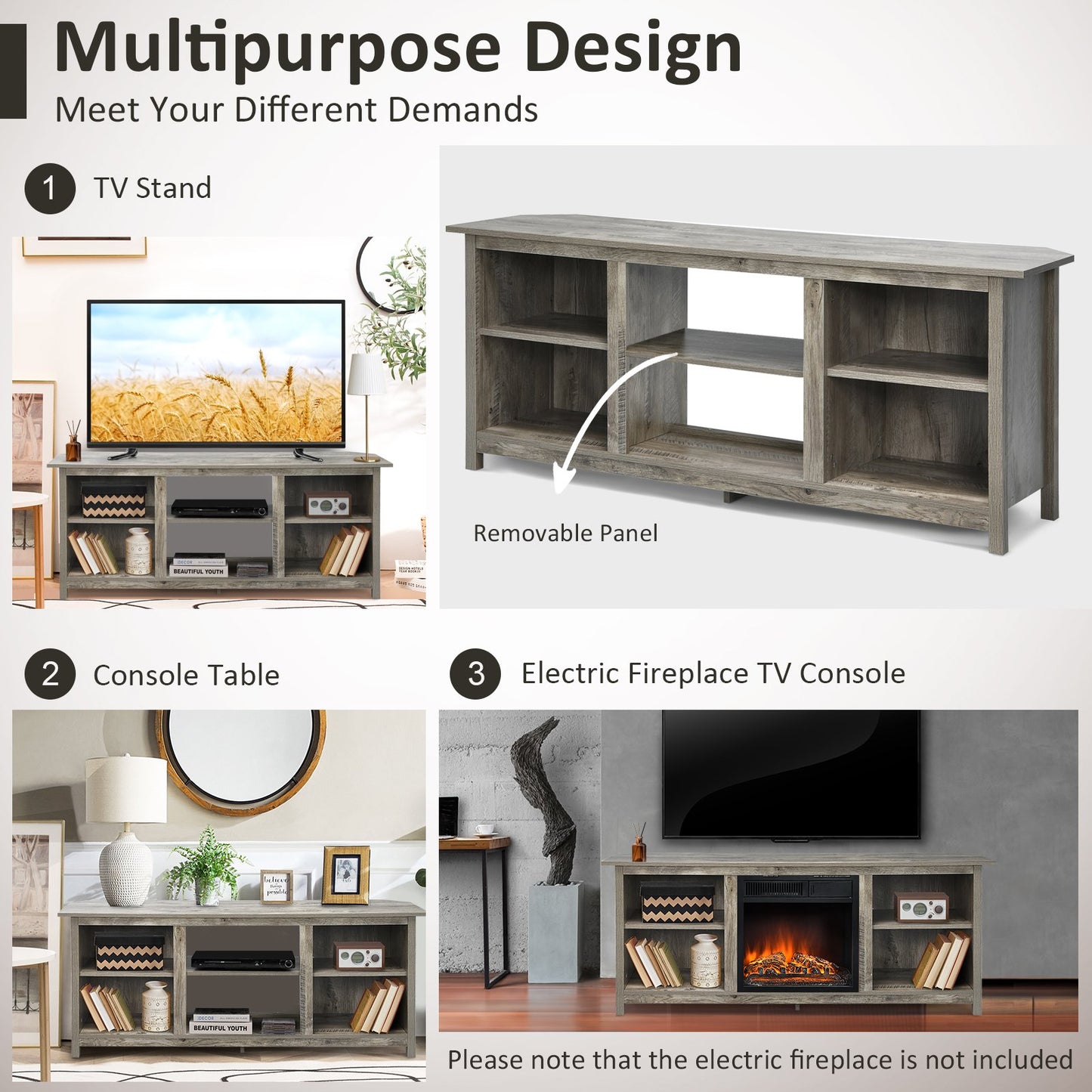 TV Stand for TVs up to 65 Inches with 6 Open Shelves-Grey