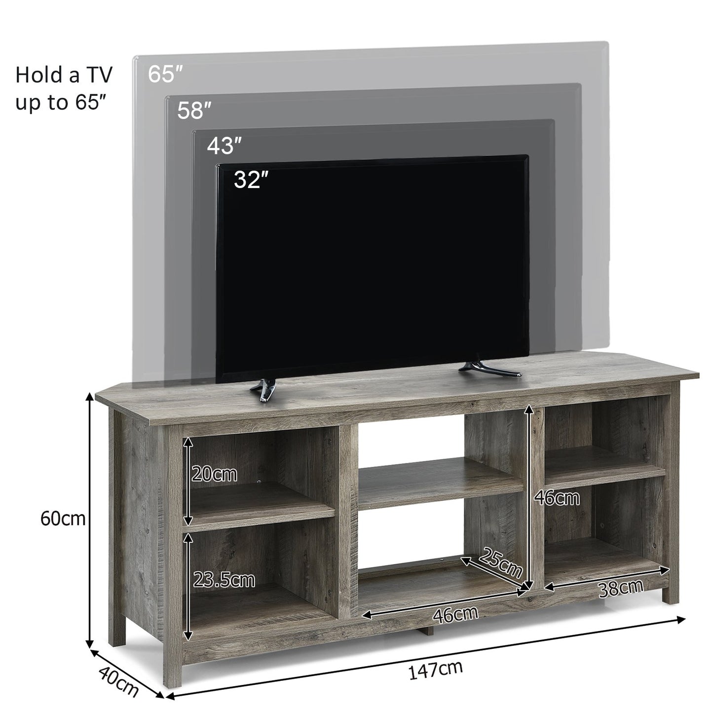 TV Stand for TVs up to 65 Inches with 6 Open Shelves-Grey
