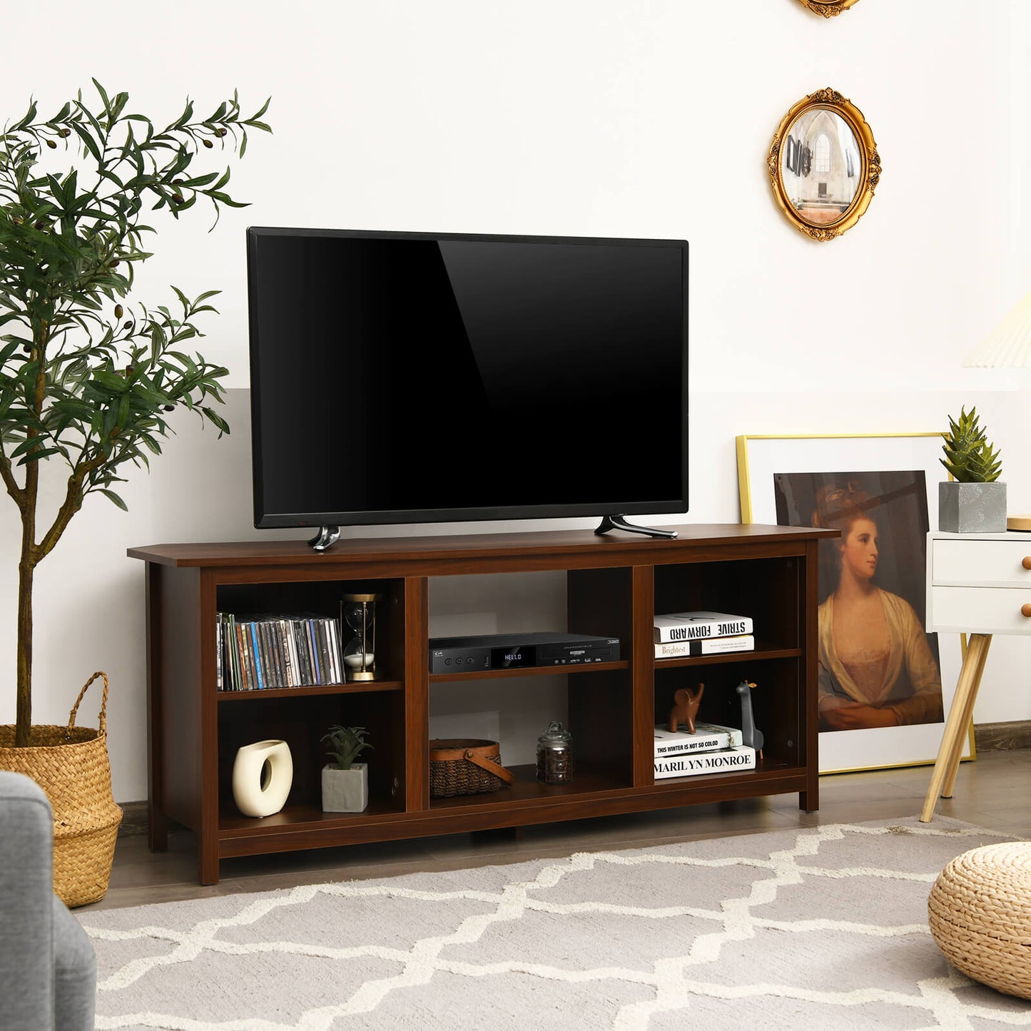 TV Stand for TVs up to 65 Inches with 6 Open Shelves-Coffee