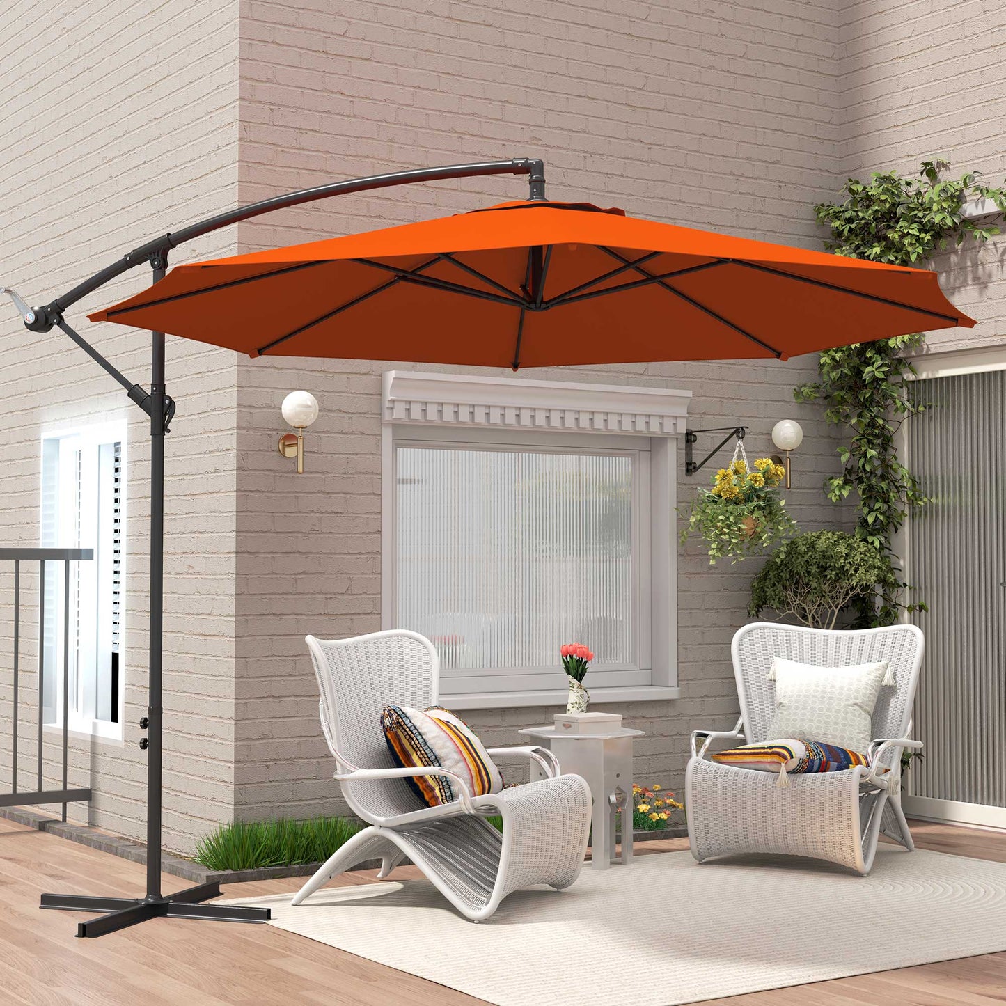 Outsunny 2.45m Overhanging Cantilever Parasol, with Cross Base - Orange