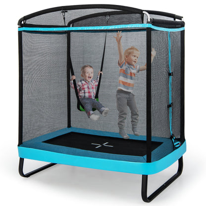 6 Feet Kids Trampoline with Swing and Enclosure Safety Net-Blue