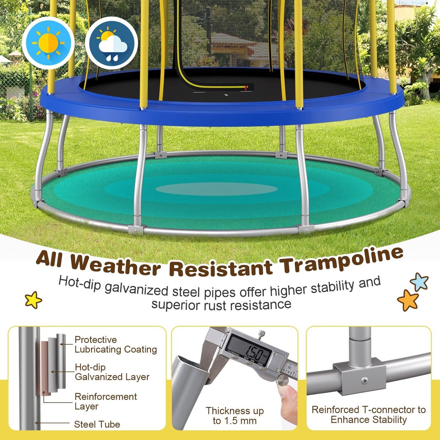 10 Feet Unique Flower Shape Trampoline with Galvanized Steel Frame-Yellow