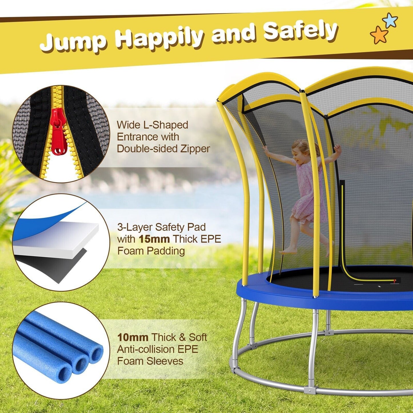 10 Feet Unique Flower Shape Trampoline with Galvanized Steel Frame-Yellow