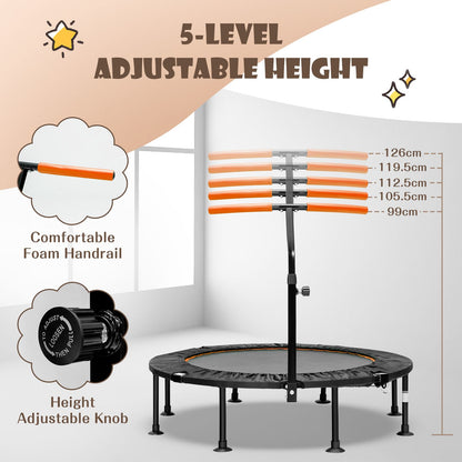 110 CM Mini Trampoline Bounce with Height Adjustable Handrail-Orange