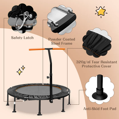 110 CM Mini Trampoline Bounce with Height Adjustable Handrail-Orange