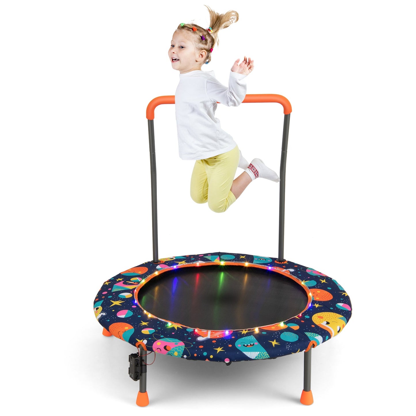 Mini Trampoline for Children with LED Lights and Padded Safety Handle-Multicolor