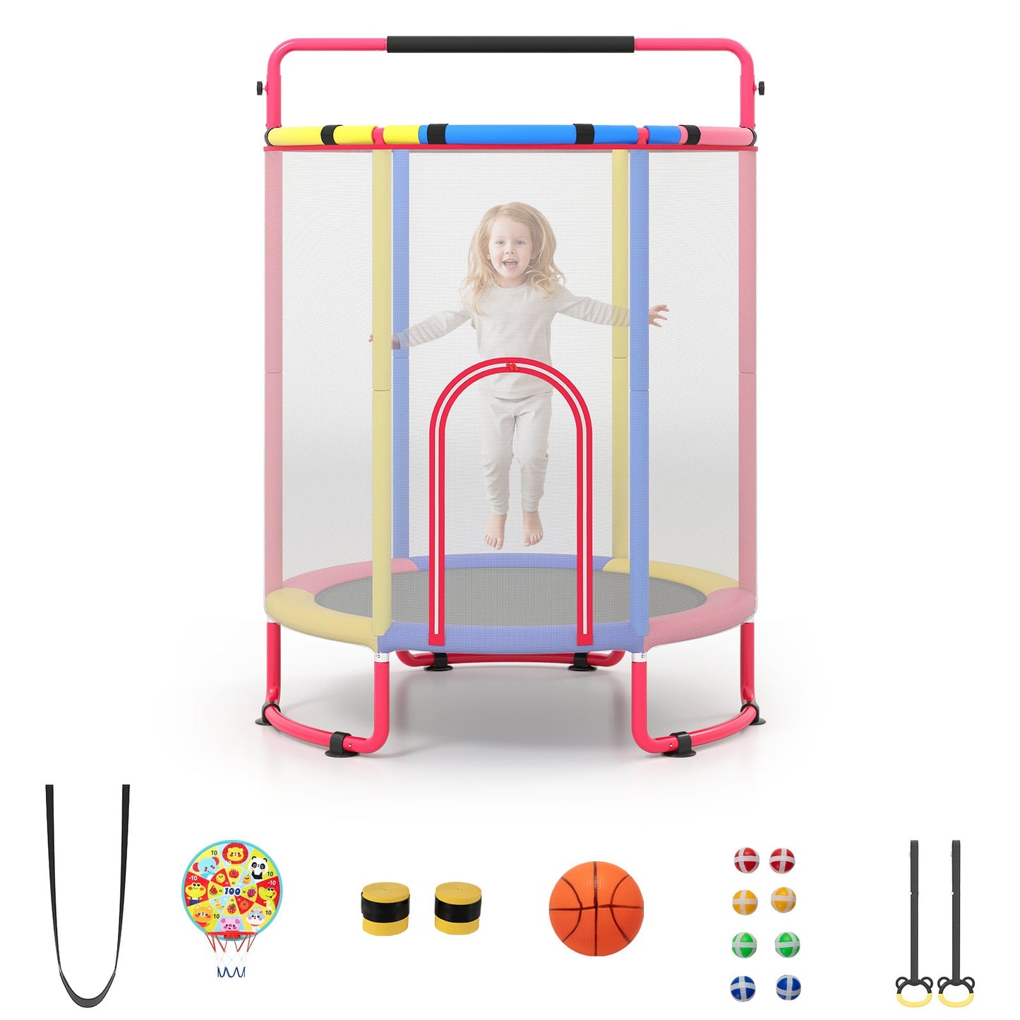 Kids Trampoline with Safety Net for Indoor and Outdoor Use-Multicolor