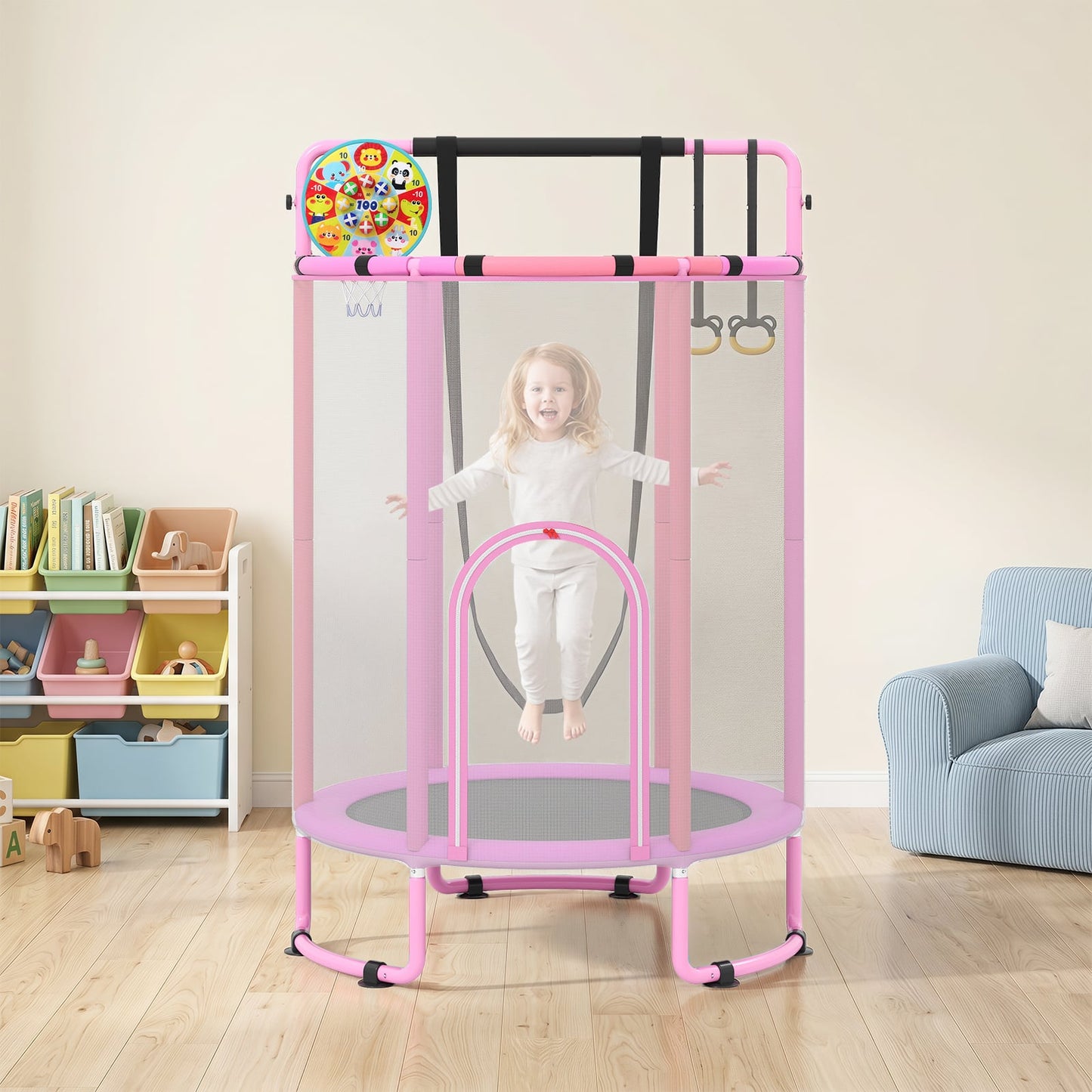 6-in-1 Kids Trampoline 140 cm Indoor Outdoor Trampoline with Swing-Purple