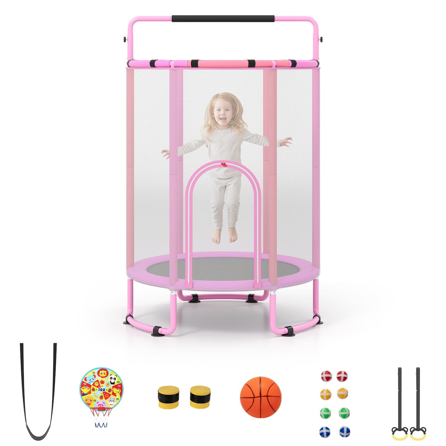 6-in-1 Kids Trampoline 140 cm Indoor Outdoor Trampoline with Swing-Purple