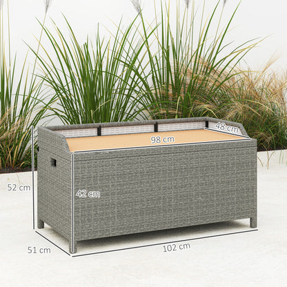 Outsunny 130 L Rattanowy pojemnik ogrodowy z siedziskiem - szary