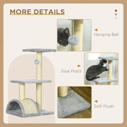 PawHut 72cm Cat Tree with Scratching Post, Pad for Indoor Cats - Light Grey