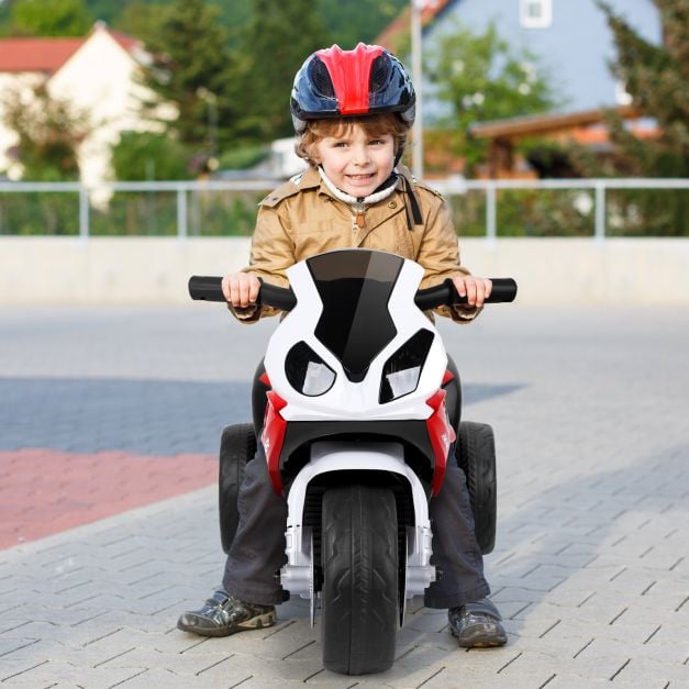 6V Kids Ride on Motorcycle with Training Wheels and Head Light-Red