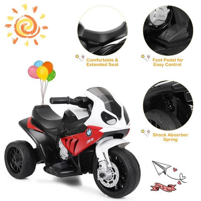 6V Kids Ride on Motorcycle with Training Wheels and Head Light-Red