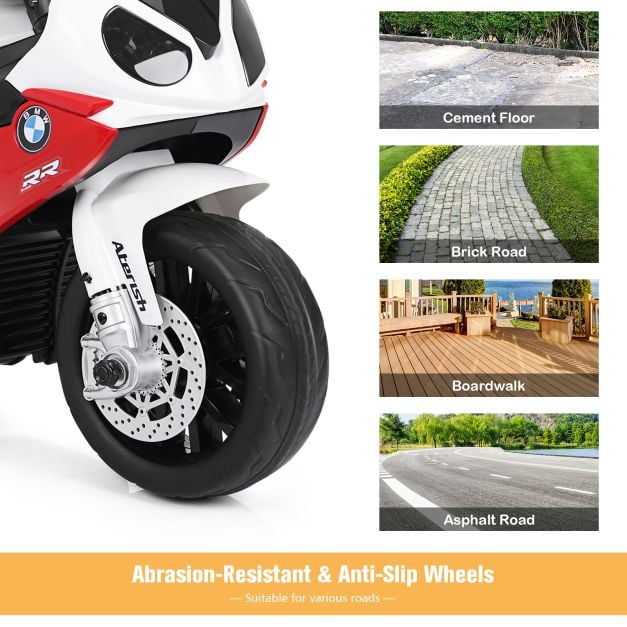 6V Kids Ride on Motorcycle with Training Wheels and Head Light-Red